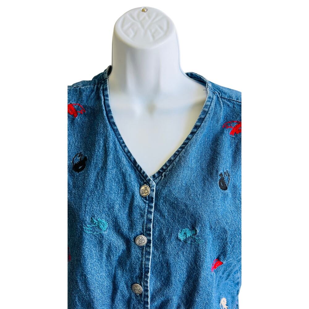 Vintage Embroidered Denim Vest Don't Mess With Texas Western Y2K - Picture 2 of 5